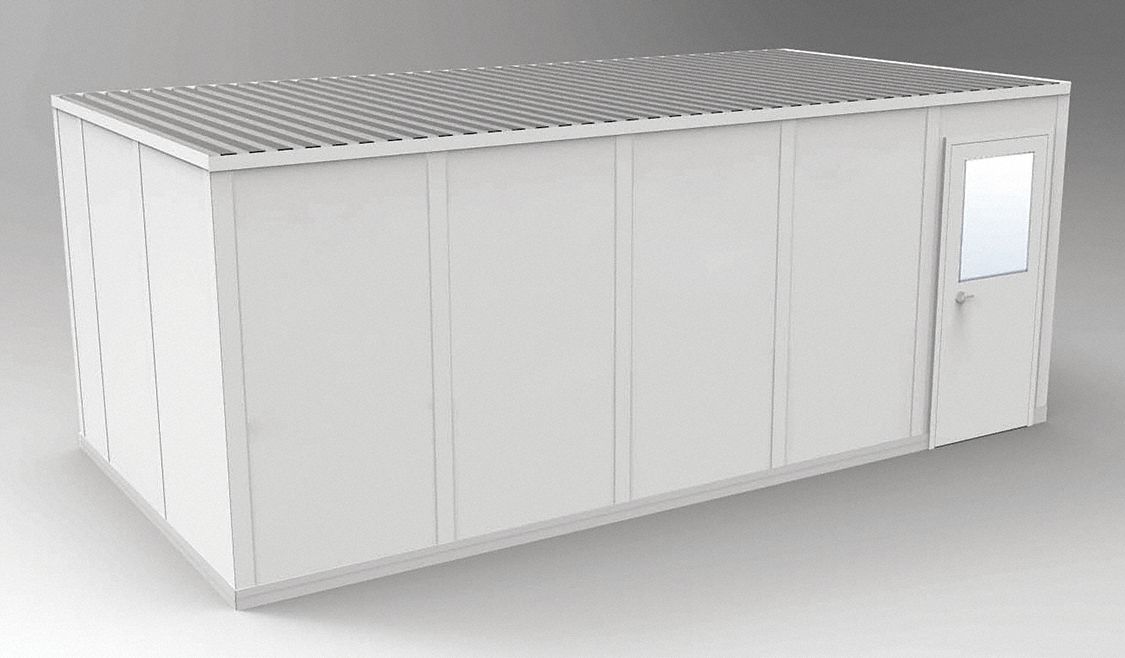 Modular In-Plant Office: 20 ft x 10 ft x 8 ft, 4 Walls, Vinyl-Covered Drywall, Gray