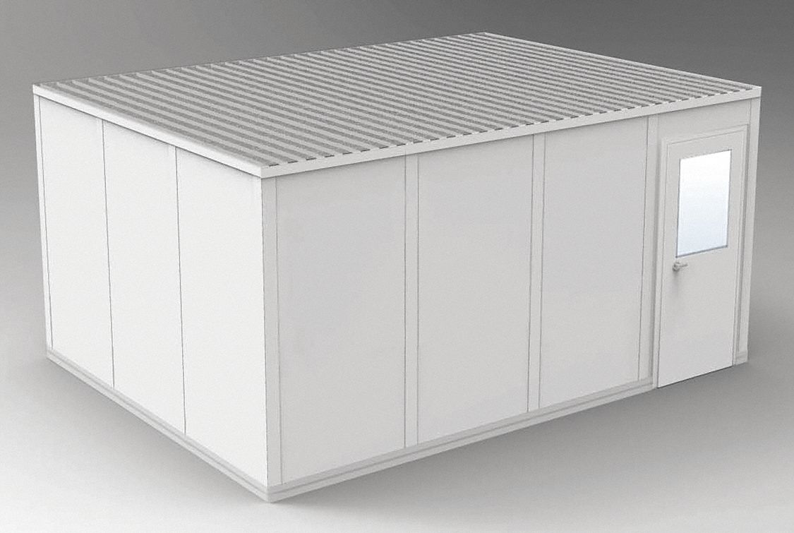Modular In-Plant Office: 16 ft x 12 ft x 8 ft, 4 Walls, Steel-Covered Drywall, Gray