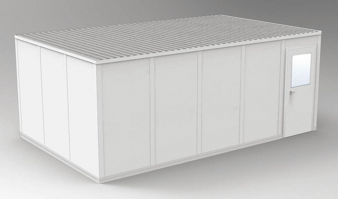 Modular In-Plant Office: 20 ft x 12 ft x 8 ft, 4 Walls, Vinyl-Covered Drywall, Gray