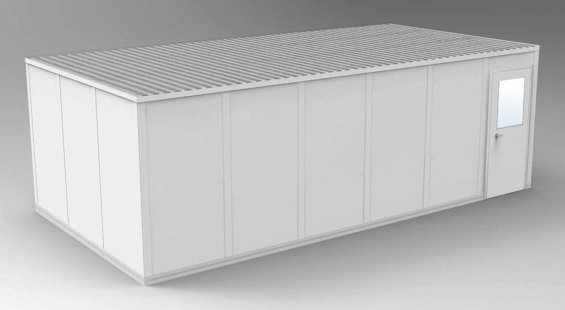 Modular In-Plant Office: 24 ft x 12 ft x 8 ft, 4 Walls, Vinyl-Covered Drywall, Gray