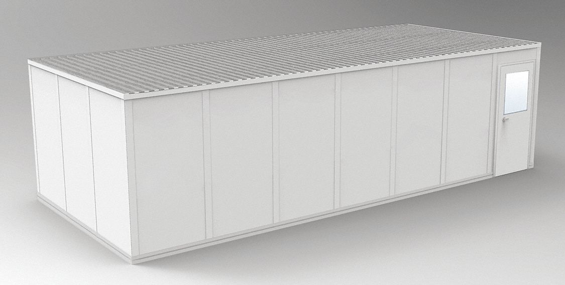 Modular In-Plant Office: 28 ft x 12 ft x 8 ft, 4 Walls, Vinyl-Covered Drywall, Gray