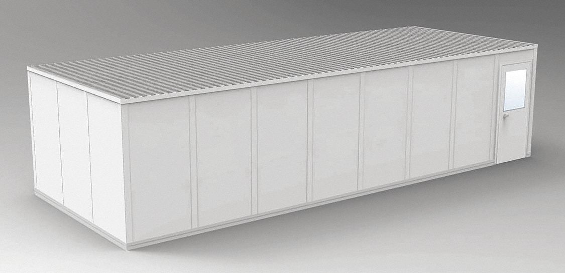 Modular In-Plant Office: 32 ft x 12 ft x 8 ft, 4 Walls, Vinyl-Covered Drywall, Gray