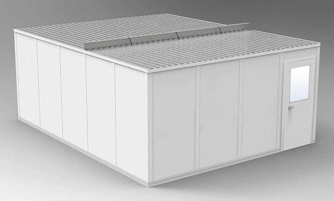 Modular In-Plant Office: 20 ft x 16 ft x 8 ft, 4 Walls, Vinyl-Covered Drywall, Gray