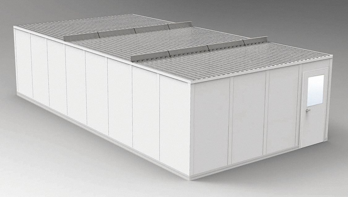 Modular In-Plant Office: 32 ft x 16 ft x 8 ft, 4 Walls, Vinyl-Covered Drywall, Gray