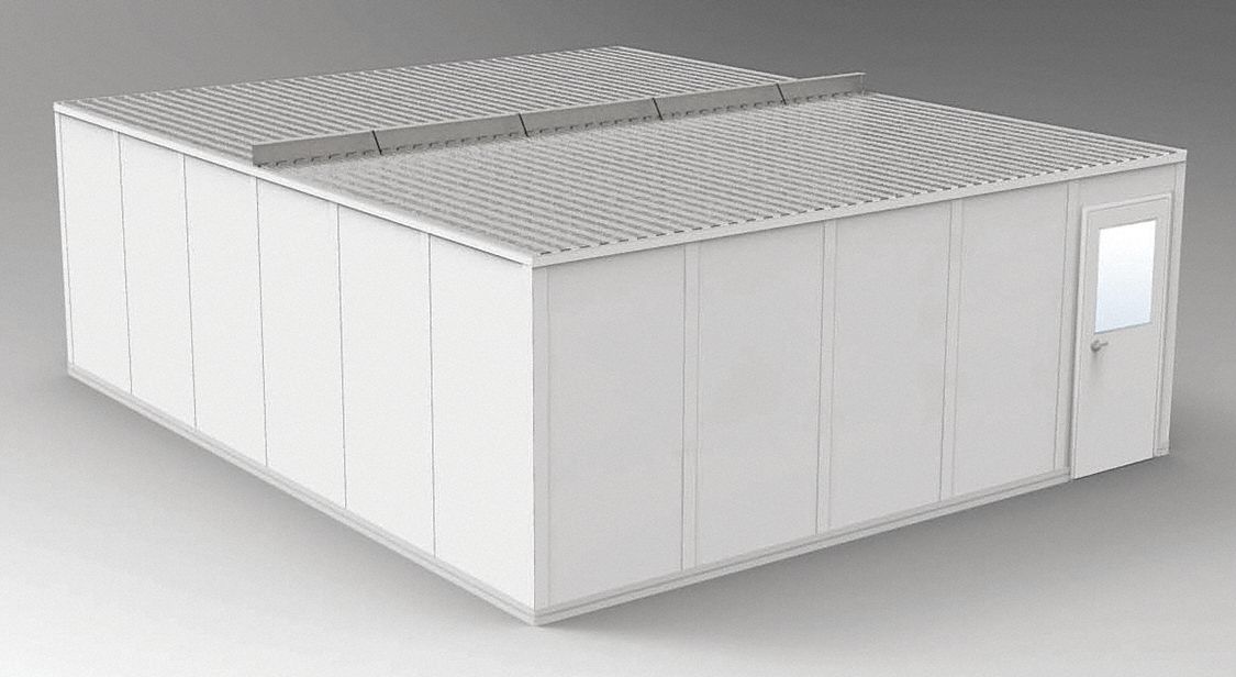 Modular In-Plant Office: 24 ft x 20 ft x 8 ft, 4 Walls, Vinyl-Covered Drywall, Gray