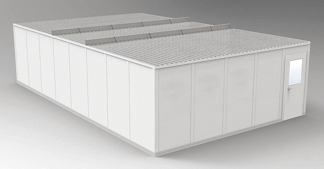 Modular In-Plant Office: 32 ft x 20 ft x 8 ft, 4 Walls, Vinyl-Covered Drywall, Gray