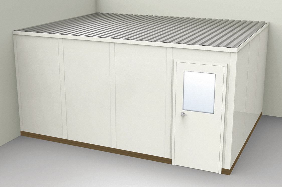 Modular In-Plant Office: 16 ft x 12 ft x 8 ft, 2 Walls, Steel-Covered Drywall, Beige