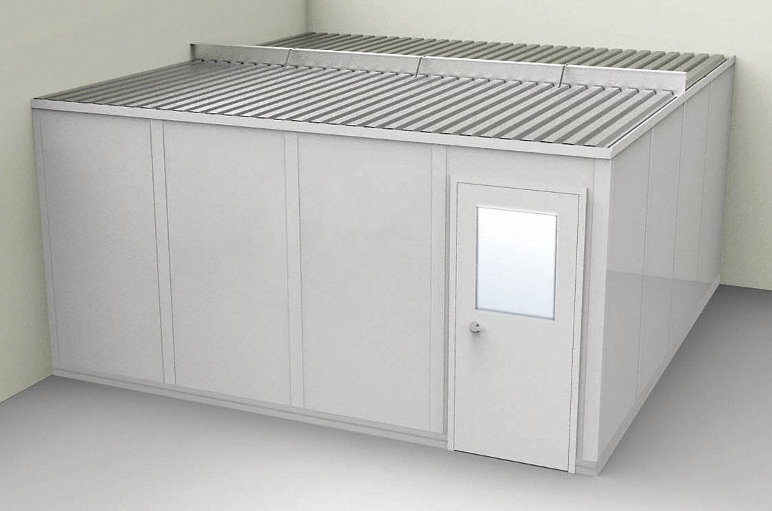 Modular In-Plant Office: 16 ft x 16 ft x 8 ft, 2 Walls, Steel-Covered Drywall, Gray