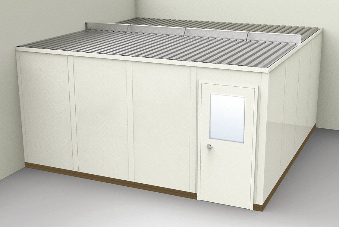 Modular In-Plant Office: 16 ft x 16 ft x 8 ft, 2 Walls, Steel-Covered Drywall, Beige