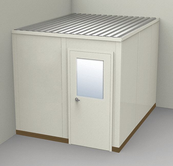 Modular In-Plant Office: 10 ft x 8 ft x 8 ft, 2 Walls, Steel-Covered Drywall, Beige