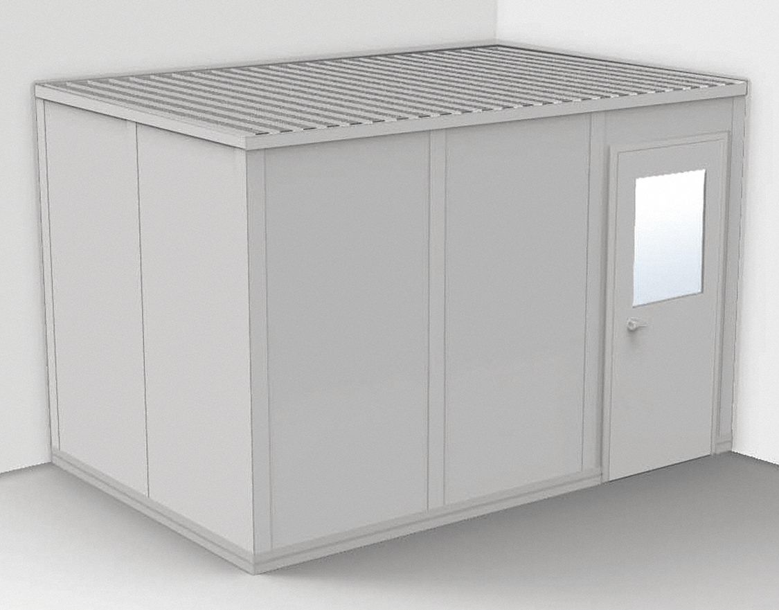 Modular In-Plant Office: 12 ft x 8 ft x 8 ft, 2 Walls, Steel-Covered Drywall, Gray, STC 31