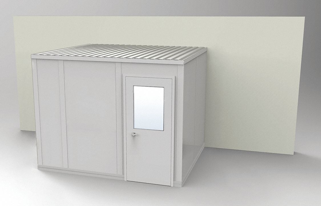 Modular In-Plant Office: 10 ft x 8 ft x 8 ft, 3 Walls, Steel-Covered Drywall, Gray, STC 31