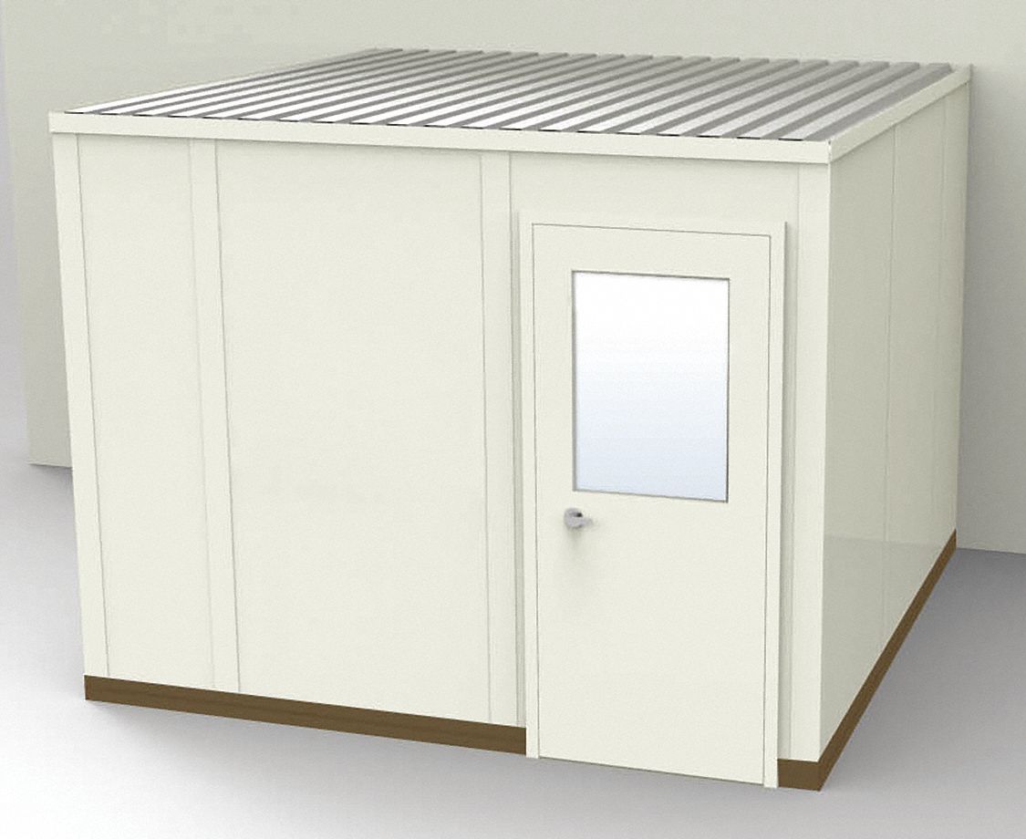 Modular In-Plant Office: 10 ft x 10 ft x 8 ft, 3 Walls, Steel-Covered Drywall, Beige