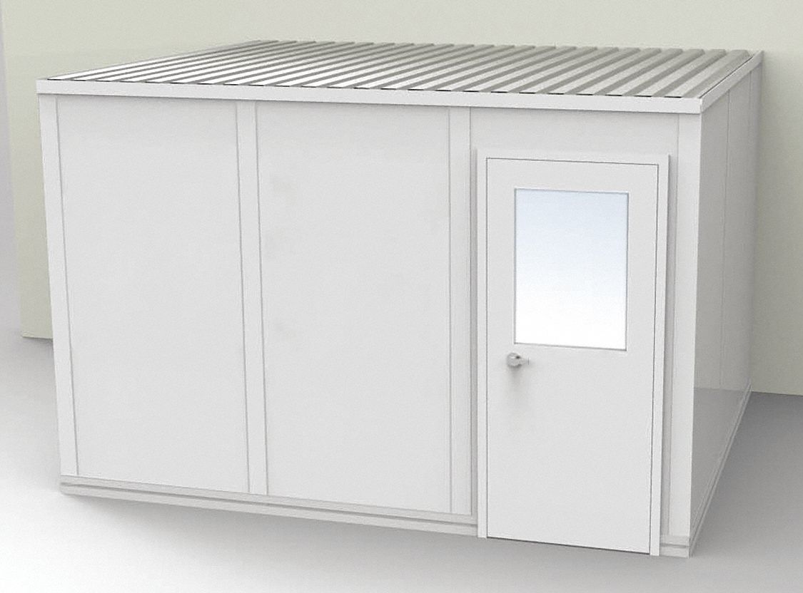 Modular In-Plant Office: 12 ft x 10 ft x 8 ft, 3 Walls, Steel-Covered Drywall, Gray