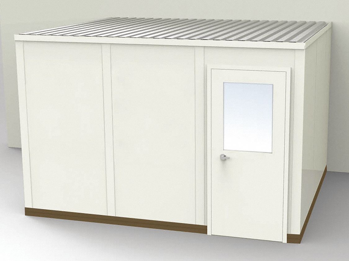 Modular In-Plant Office: 12 ft x 10 ft x 8 ft, 3 Walls, Steel-Covered Drywall, Beige
