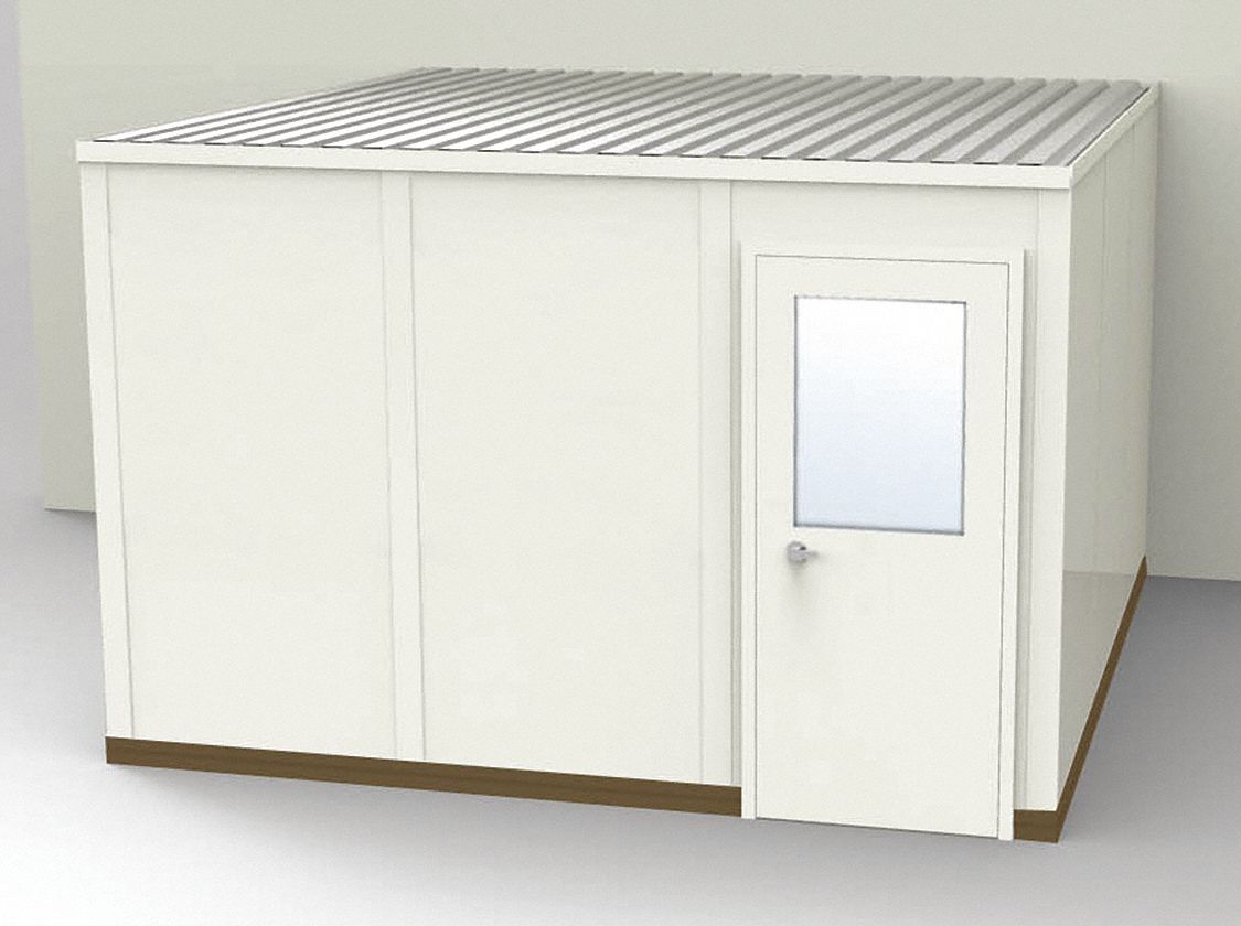 Modular In-Plant Office: 12 ft x 12 ft x 8 ft, 3 Walls, Steel-Covered Drywall, Beige