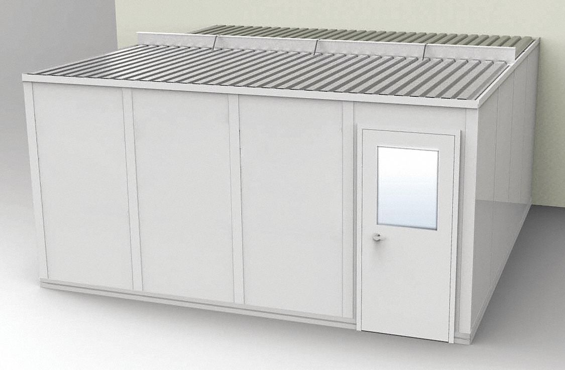 Modular In-Plant Office: 16 ft x 16 ft x 8 ft, 3 Walls, Steel-Covered Drywall, Gray