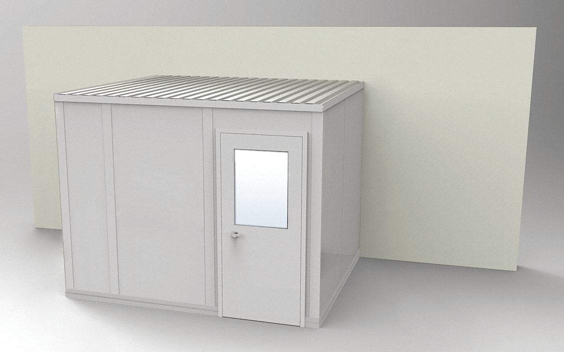 Modular In-Plant Office: 10 ft x 8 ft x 8 ft, 3 Walls, Vinyl-Covered Drywall, Gray, STC 31