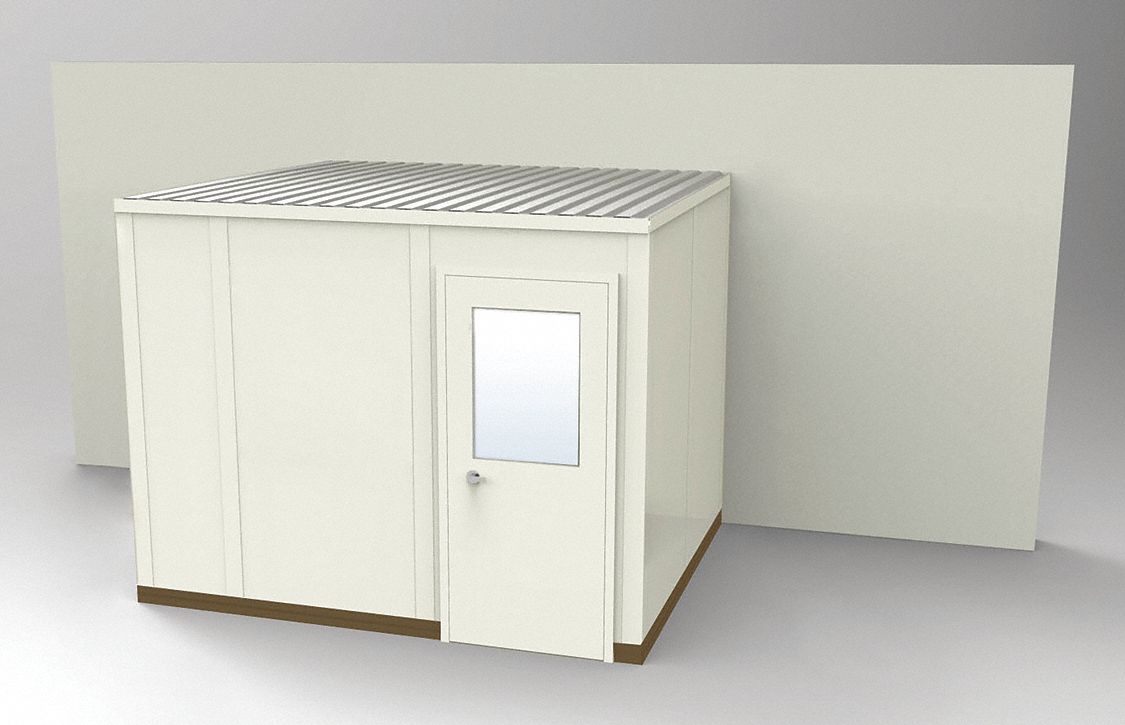 Modular In-Plant Office: 10 ft x 8 ft x 8 ft, 3 Walls, Steel-Covered Drywall, Beige