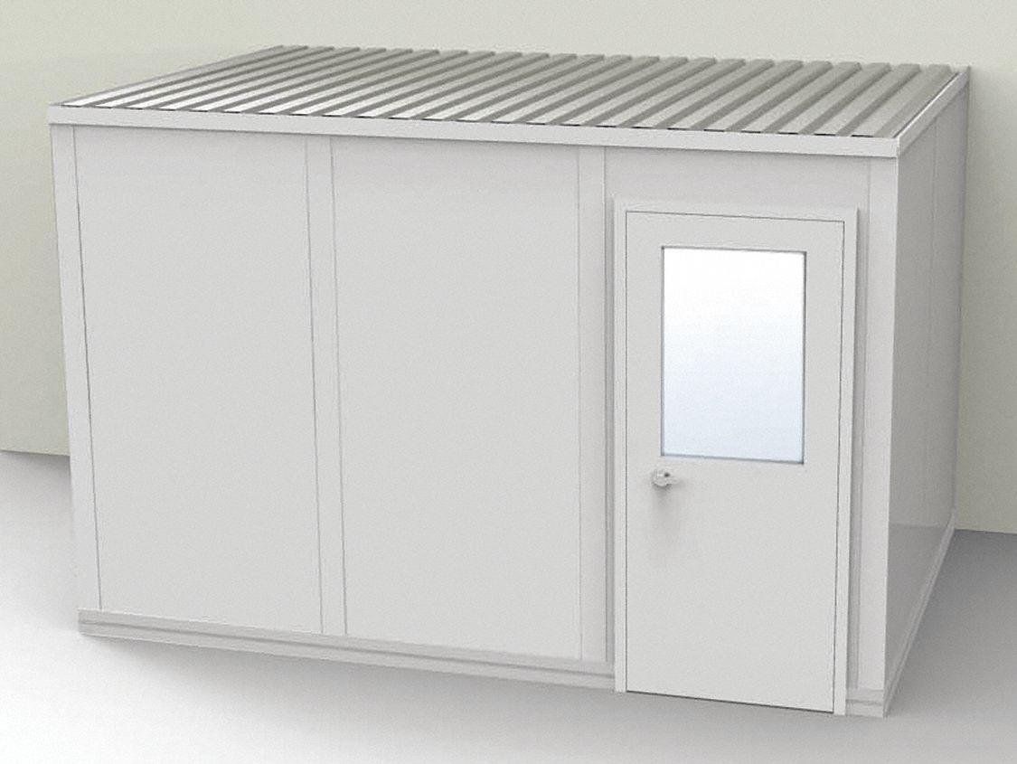 Modular In-Plant Office: 12 ft x 8 ft x 8 ft, 3 Walls, Steel-Covered Drywall, Gray, STC 31