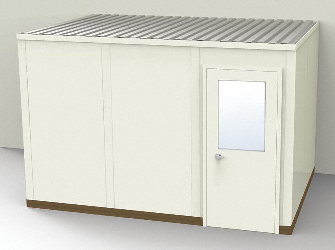 Modular In-Plant Office: 12 ft x 8 ft x 8 ft, 3 Walls, Steel-Covered Drywall, Beige