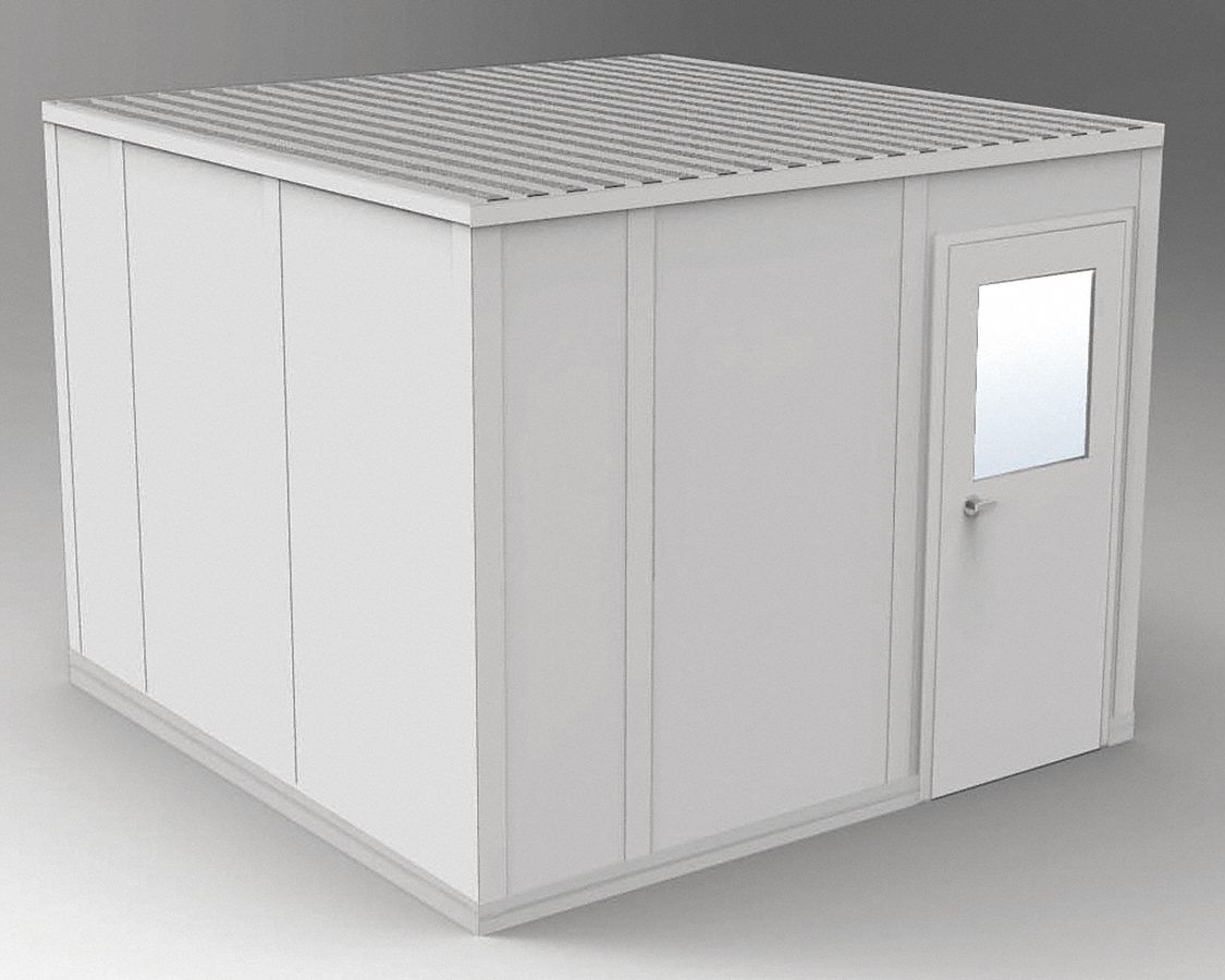 Modular In-Plant Office: 10 ft x 10 ft x 8 ft, 4 Walls, Steel-Covered Drywall, Gray