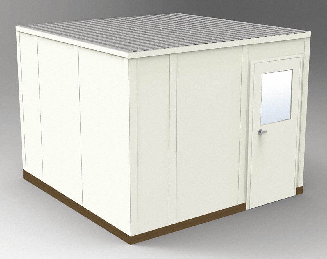 Modular In-Plant Office: 10 ft x 10 ft x 8 ft, 4 Walls, Steel-Covered Drywall, Beige