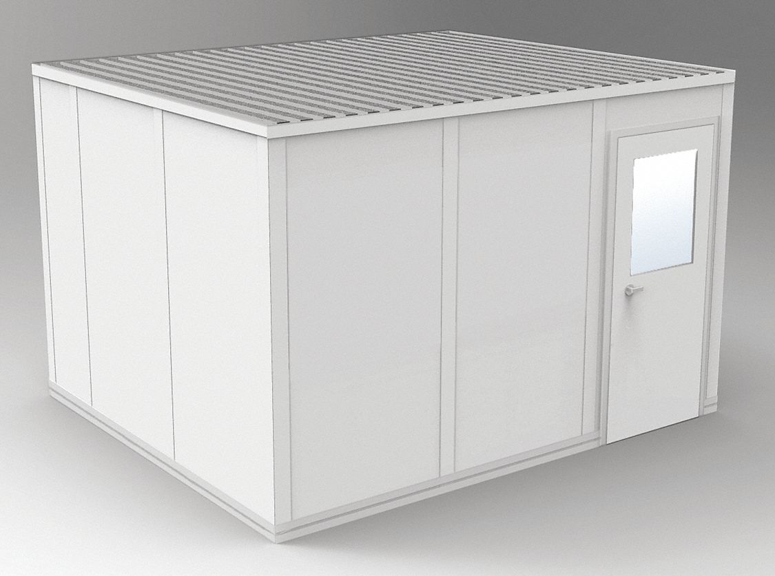 Modular In-Plant Office: 12 ft x 10 ft x 8 ft, 4 Walls, Steel-Covered Drywall, Gray