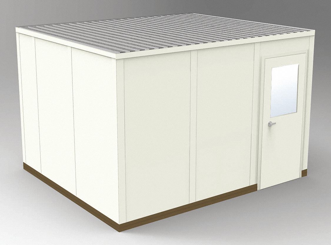 Modular In-Plant Office: 12 ft x 10 ft x 8 ft, 4 Walls, Steel-Covered Drywall, Beige