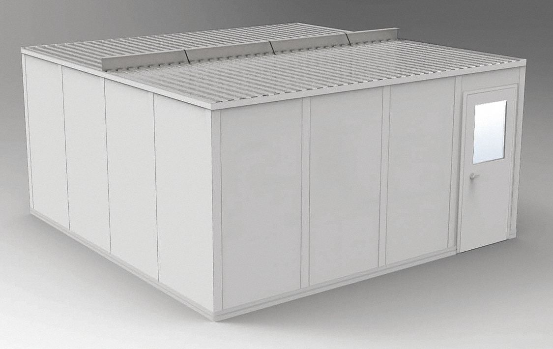 Modular In-Plant Office: 16 ft x 16 ft x 8 ft, 4 Walls, Steel-Covered Drywall, Gray