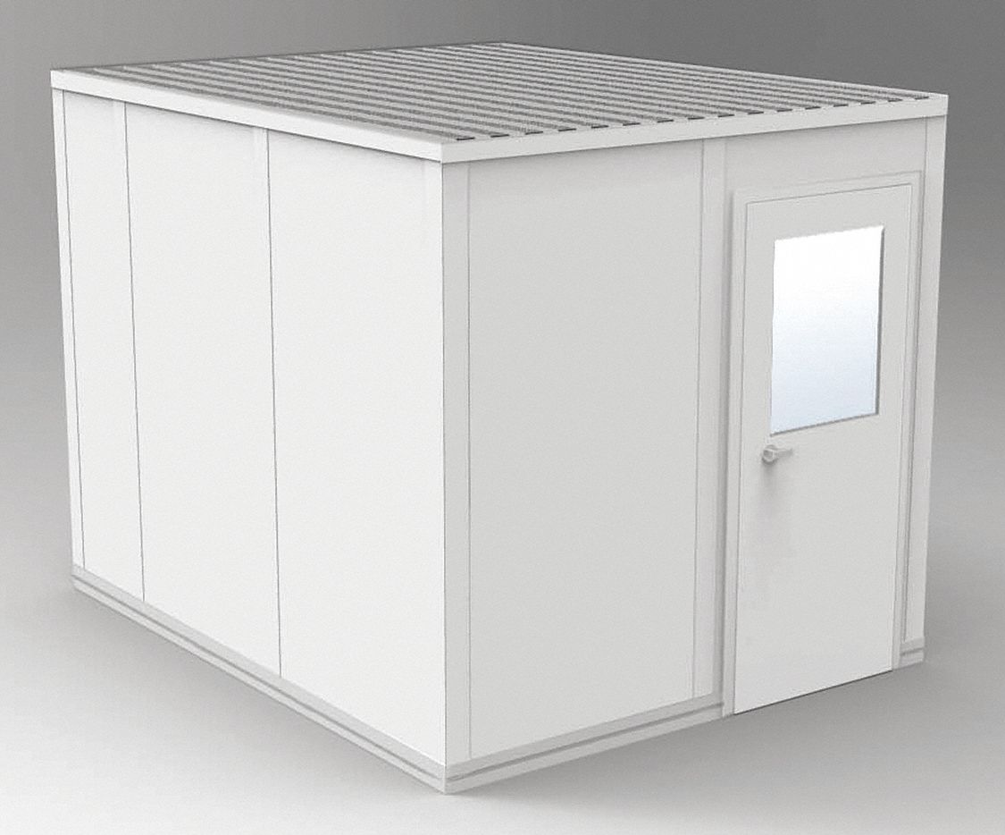 Modular In-Plant Office: 10 ft x 8 ft x 8 ft, 4 Walls, Steel-Covered Drywall, Gray, STC 31