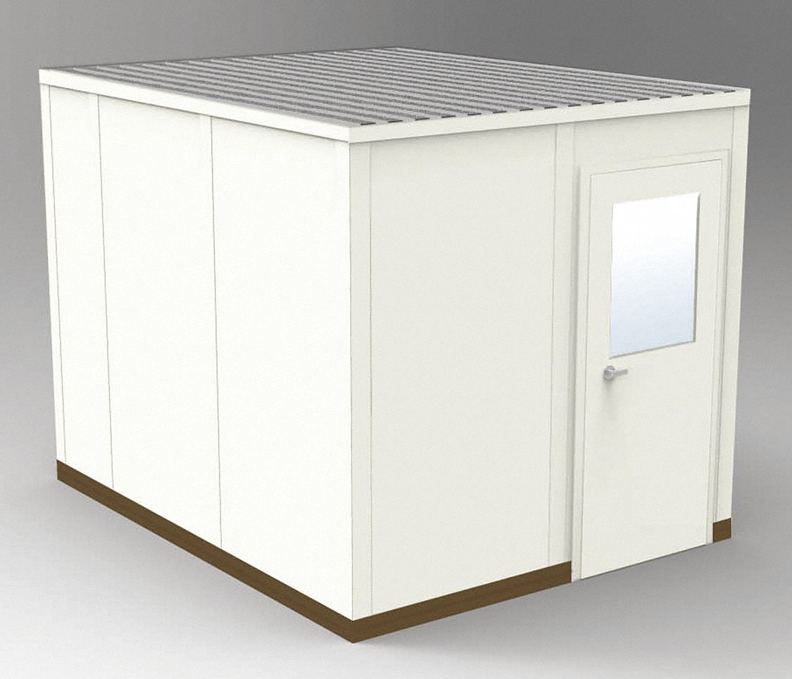 Modular In-Plant Office: 10 ft x 8 ft x 8 ft, 4 Walls, Steel-Covered Drywall, Beige