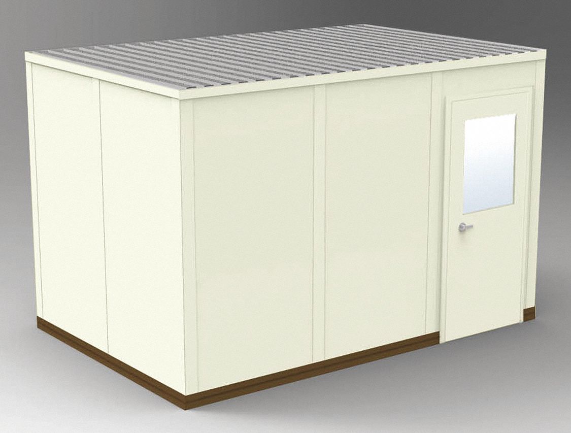 Modular In-Plant Office: 12 ft x 8 ft x 8 ft, 4 Walls, Steel-Covered Drywall, Beige