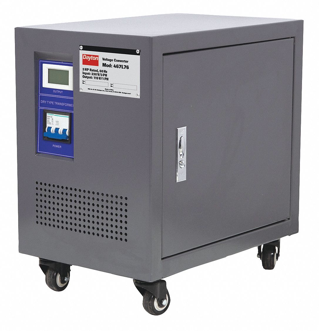 Step Up/Step Down Voltage Converter: 3 kVA Power Rating, Single Phase, 230 to 115V AC, 60 Hz