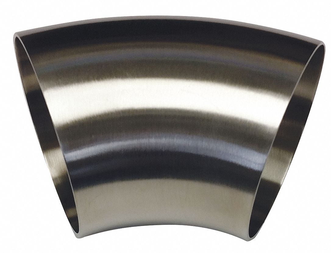 Elbow,  2 1/4 in Overall Length,  1 1/2 in Tube Size,  45° Elbow,  304 Stainless Steel,  Butt Weld