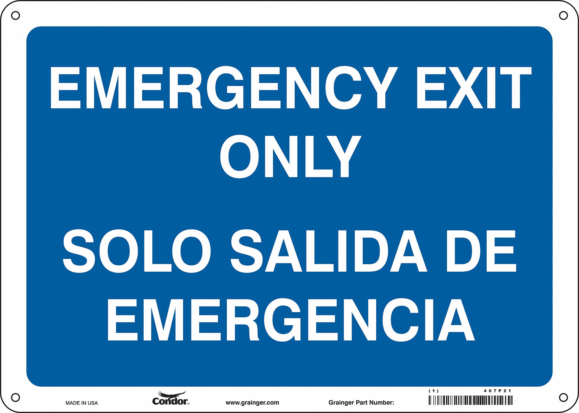 CONDOR Safety Sign Emergency Exit, Emergency Exit Only/Solo Salida De