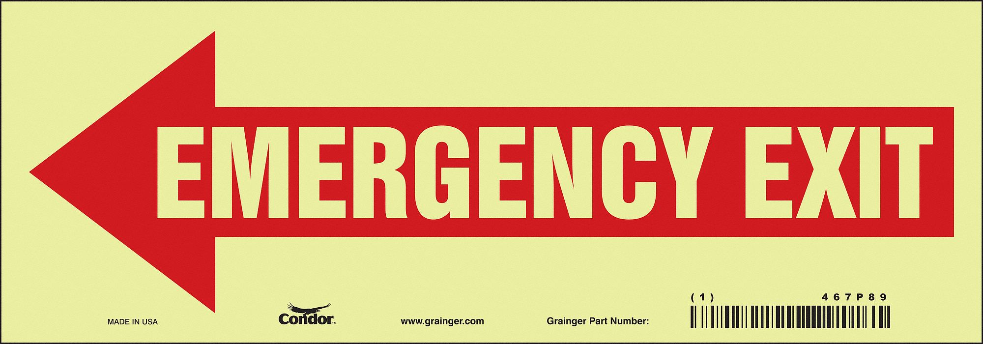 Safety Sign, 3 1/2 in x 10 in, Glow Vinyl