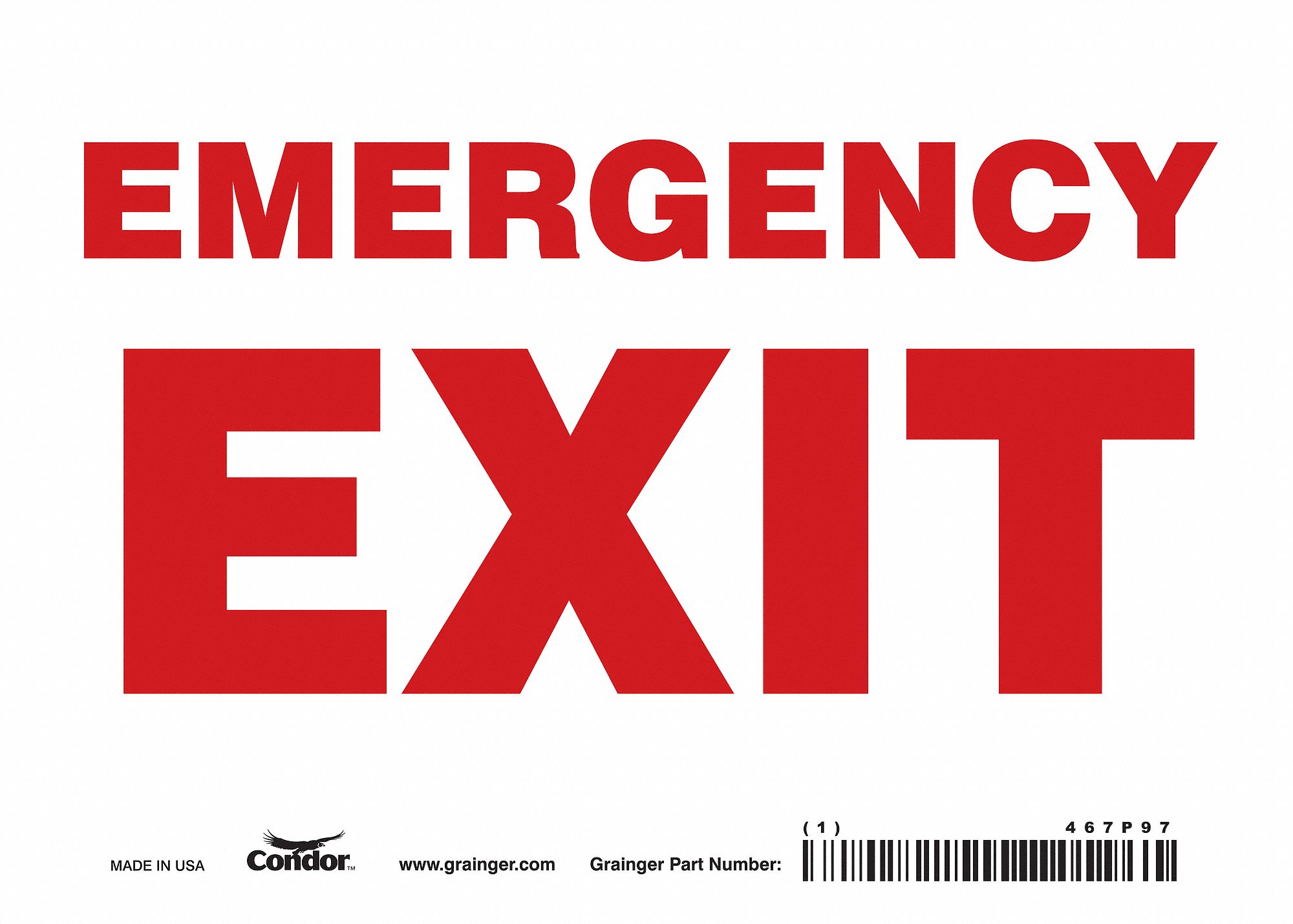 SAFETY SIGN, VINYL, ADHESIVE MOUNT, 5 IN X 7 IN NOMINAL SIGN SIZE, NOT RETROREFLECTIVE, EMERGENCY EXIT