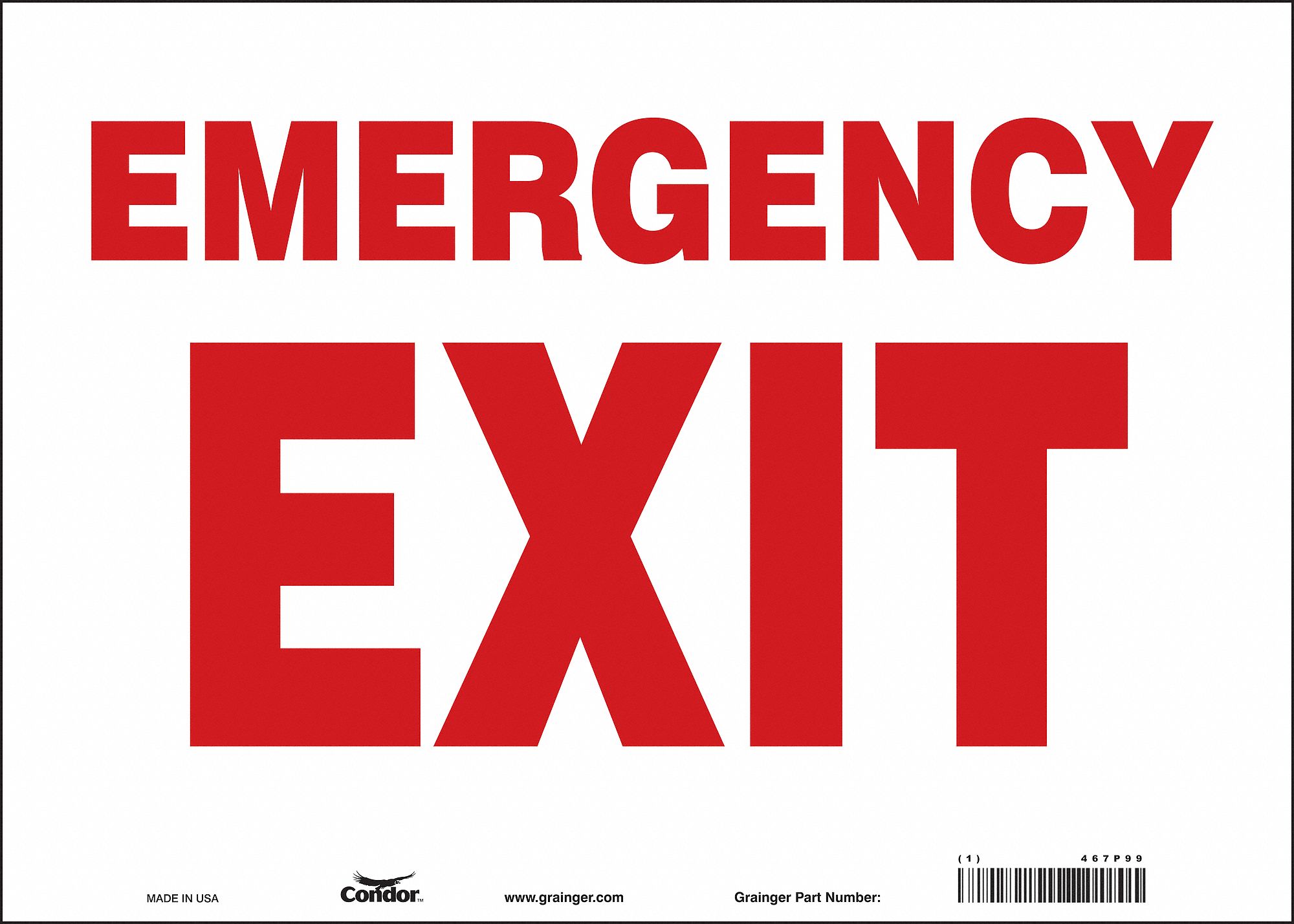 SAFETY SIGN, VINYL, ADHESIVE MOUNT, 10 IN X 14 IN NOMINAL SIGN SIZE, NOT RETROREFLECTIVE, EMERGENCY EXIT