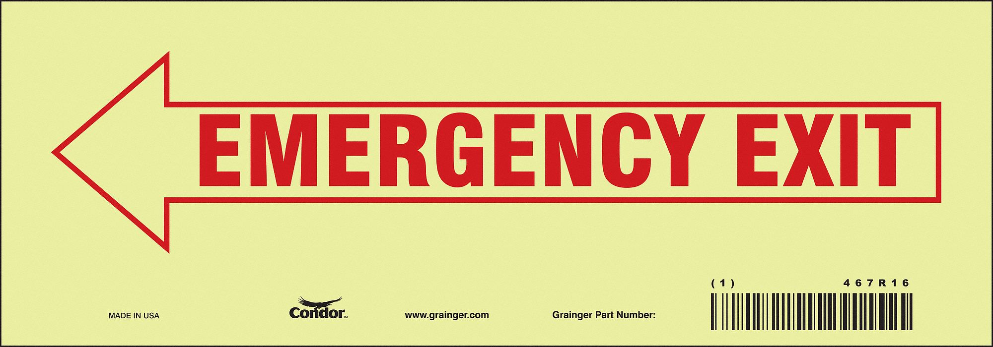 Safety Sign, 3 1/2 in x 10 in, Glow Vinyl