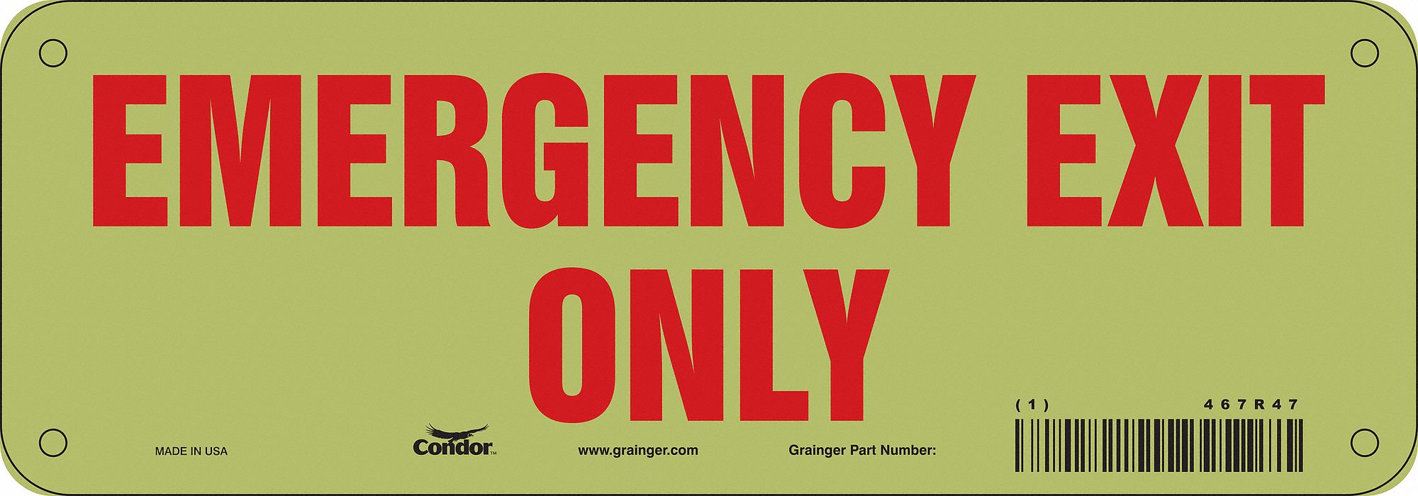 Safety Sign, 3 1/2 in x 10 in, Glow Vinyl