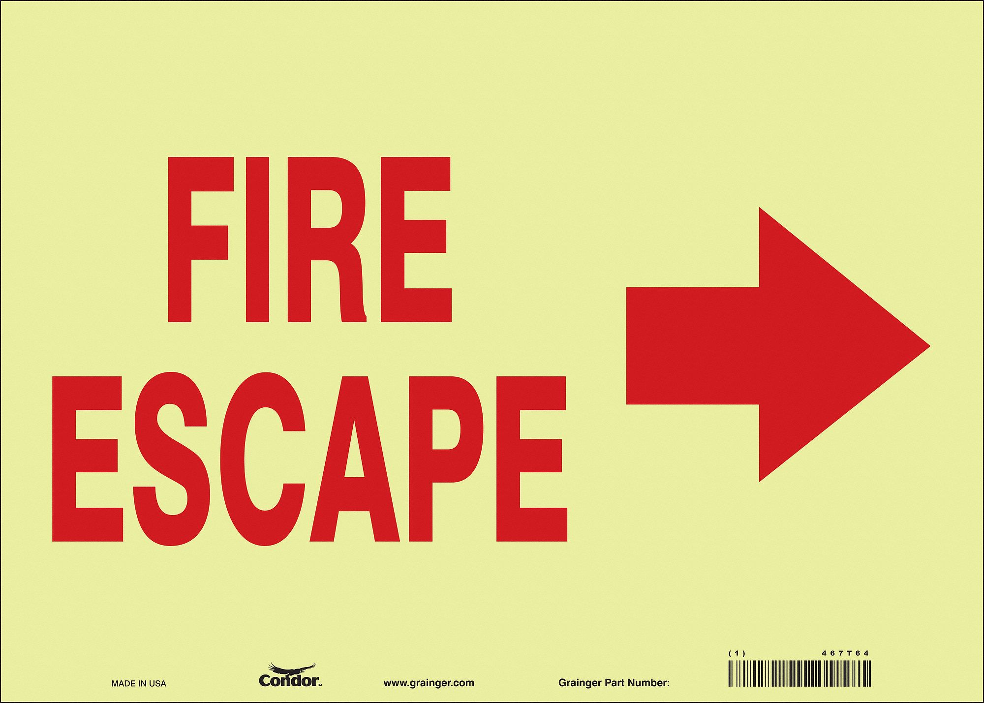 Safety Sign: Glow Vinyl, Adhesive Sign Mounting, 10 in x 14 in Nominal Sign Size, Glow In The Dark