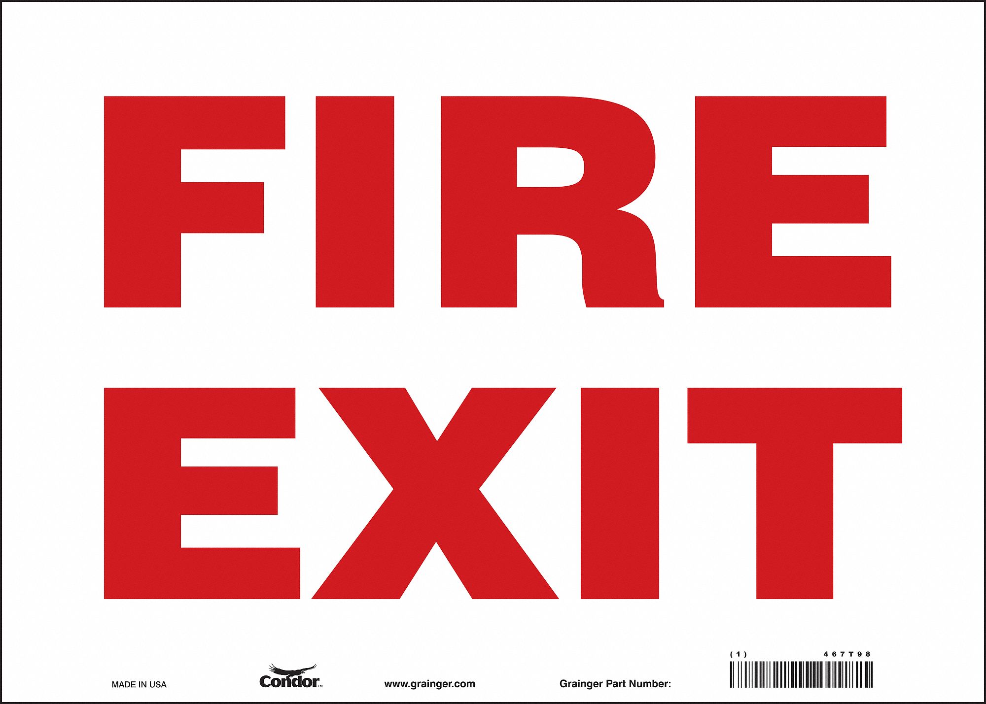 SAFETY SIGN, VINYL, ADHESIVE MOUNT, 10 IN X 14 IN NOMINAL SIGN SIZE, NOT RETROREFLECTIVE, FIRE EXIT