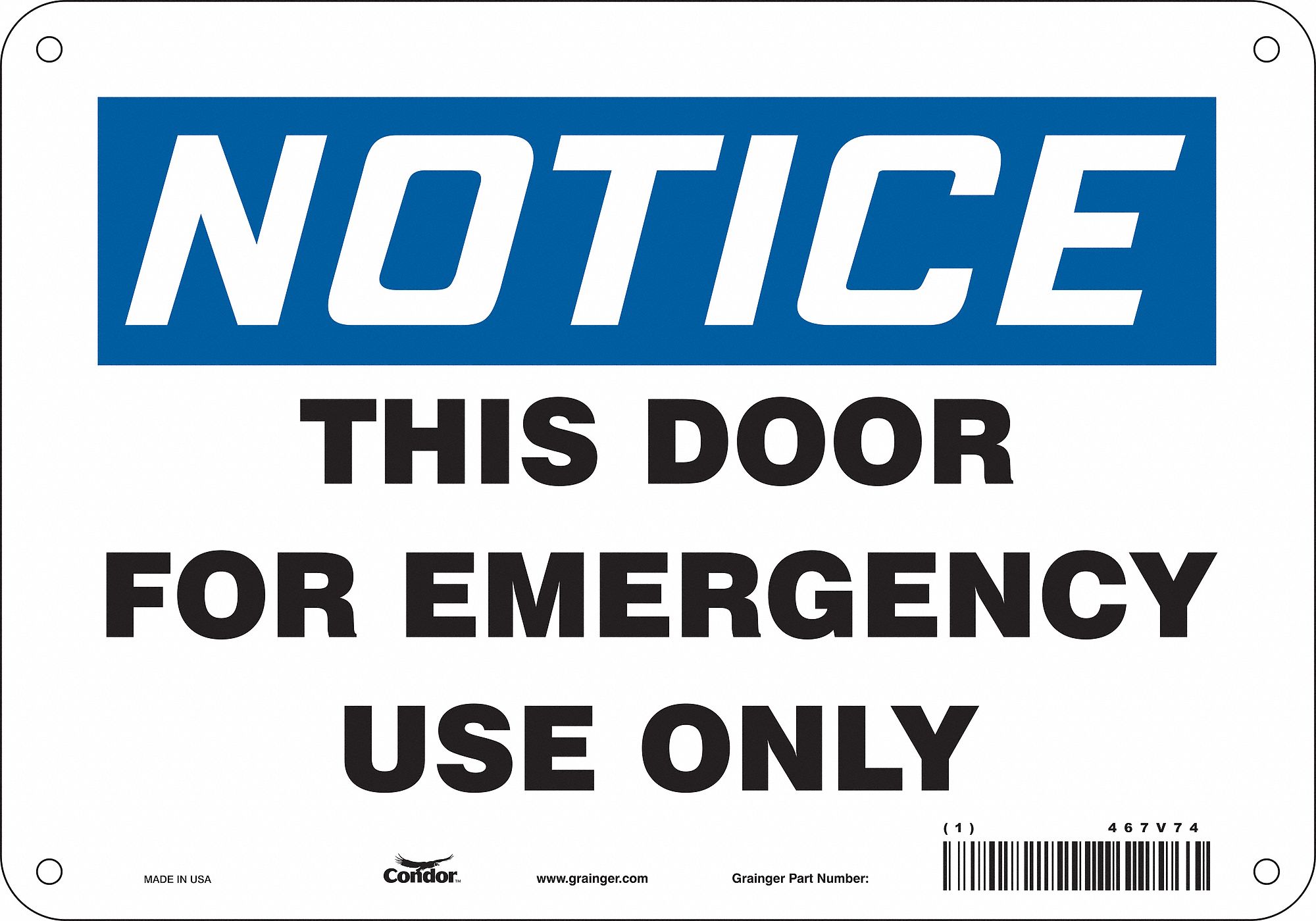 CONDOR Safety Sign Emergency Exit, Sign Format Traditional OSHA, This