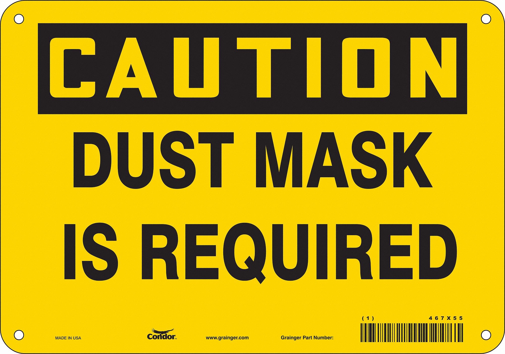 CONDOR Safety Sign, Sign Format Traditional OSHA, Dust Mask Is Required, Sign Header Caution
