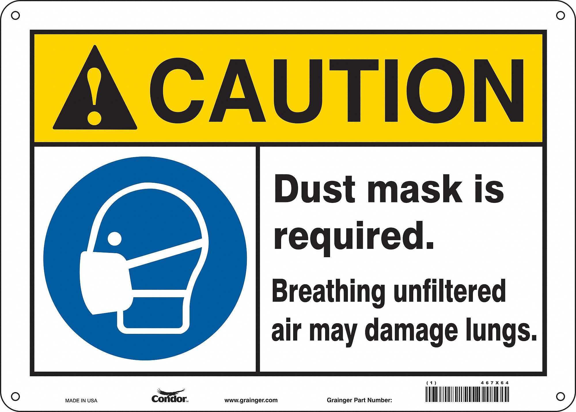 Safety Sign: Aluminum, Mounting Holes Sign Mounting, 10 in x 14 in Nominal Sign Size, 0.032 in Thick