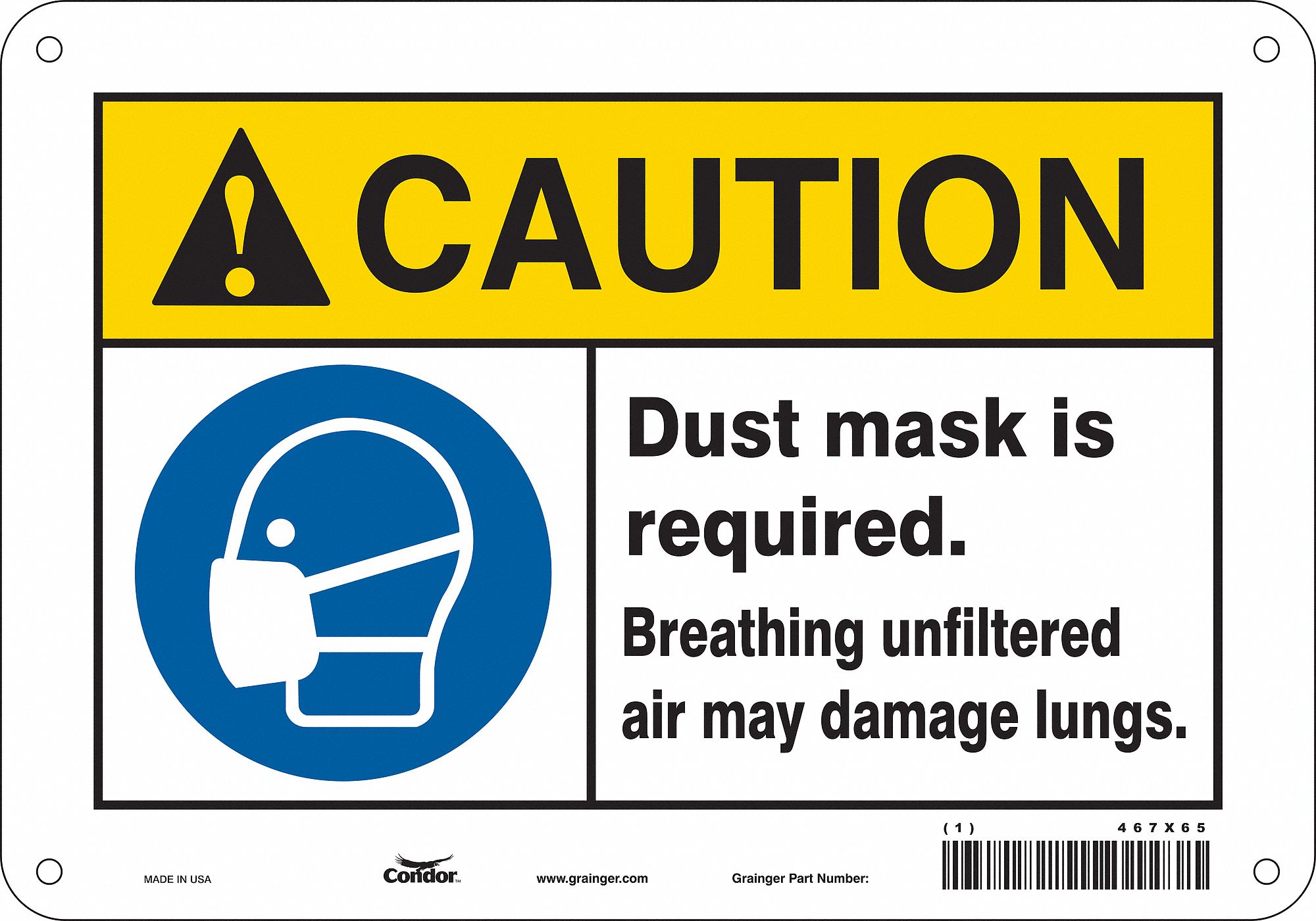 Safety Sign: Polyethylene, Mounting Holes Sign Mounting, 7 in x 10 in Nominal Sign Size, Caution