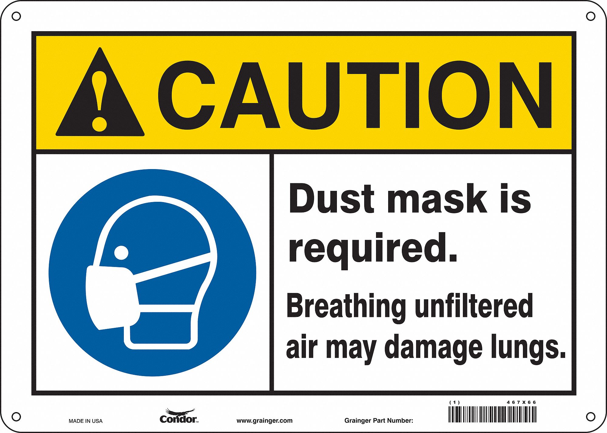 Safety Sign: Polyethylene, Mounting Holes Sign Mounting, 10 in x 14 in Nominal Sign Size, Caution