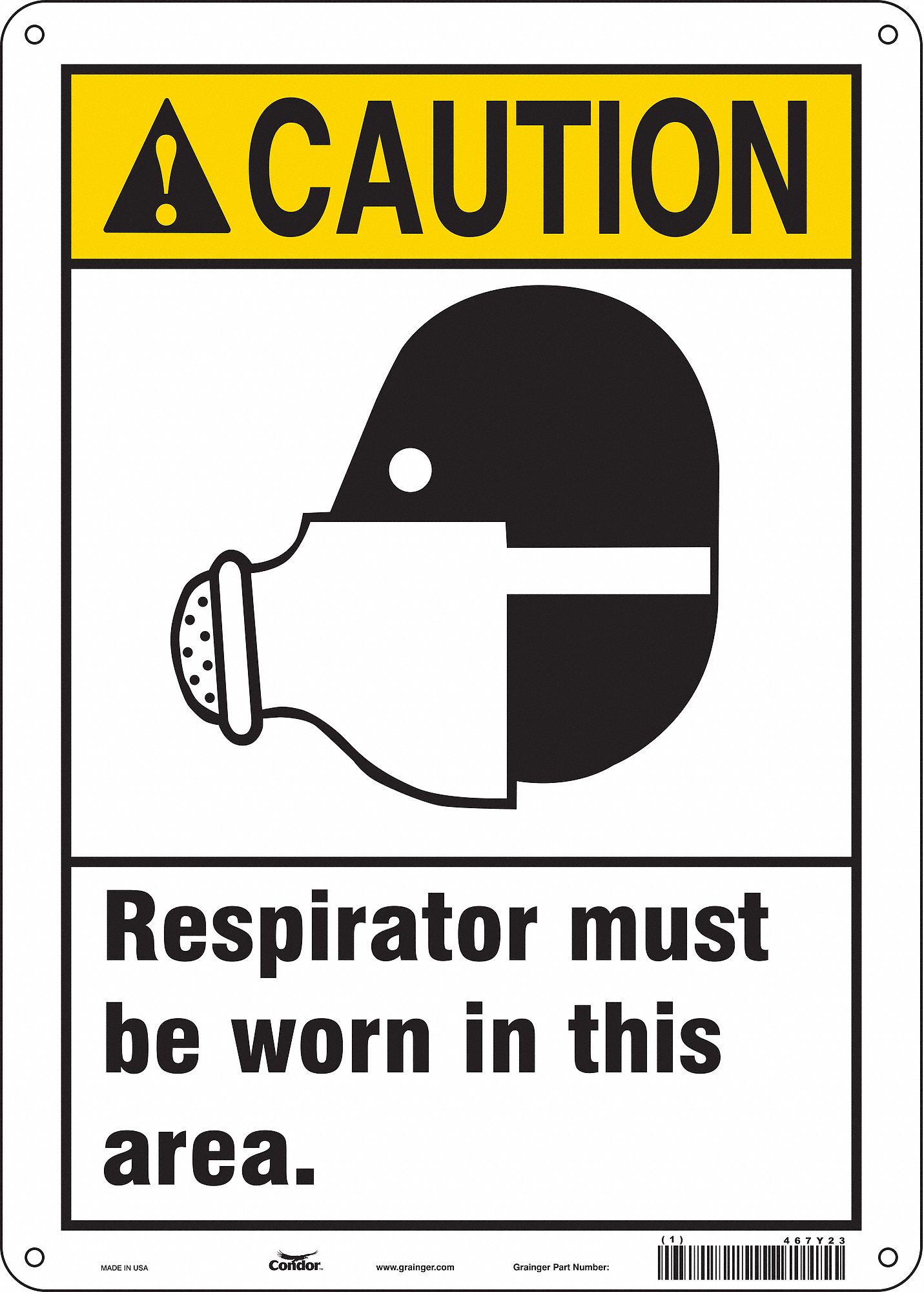 CONDOR Safety Sign, Sign Format ANSI/OSHA Format, Respirators Must Be