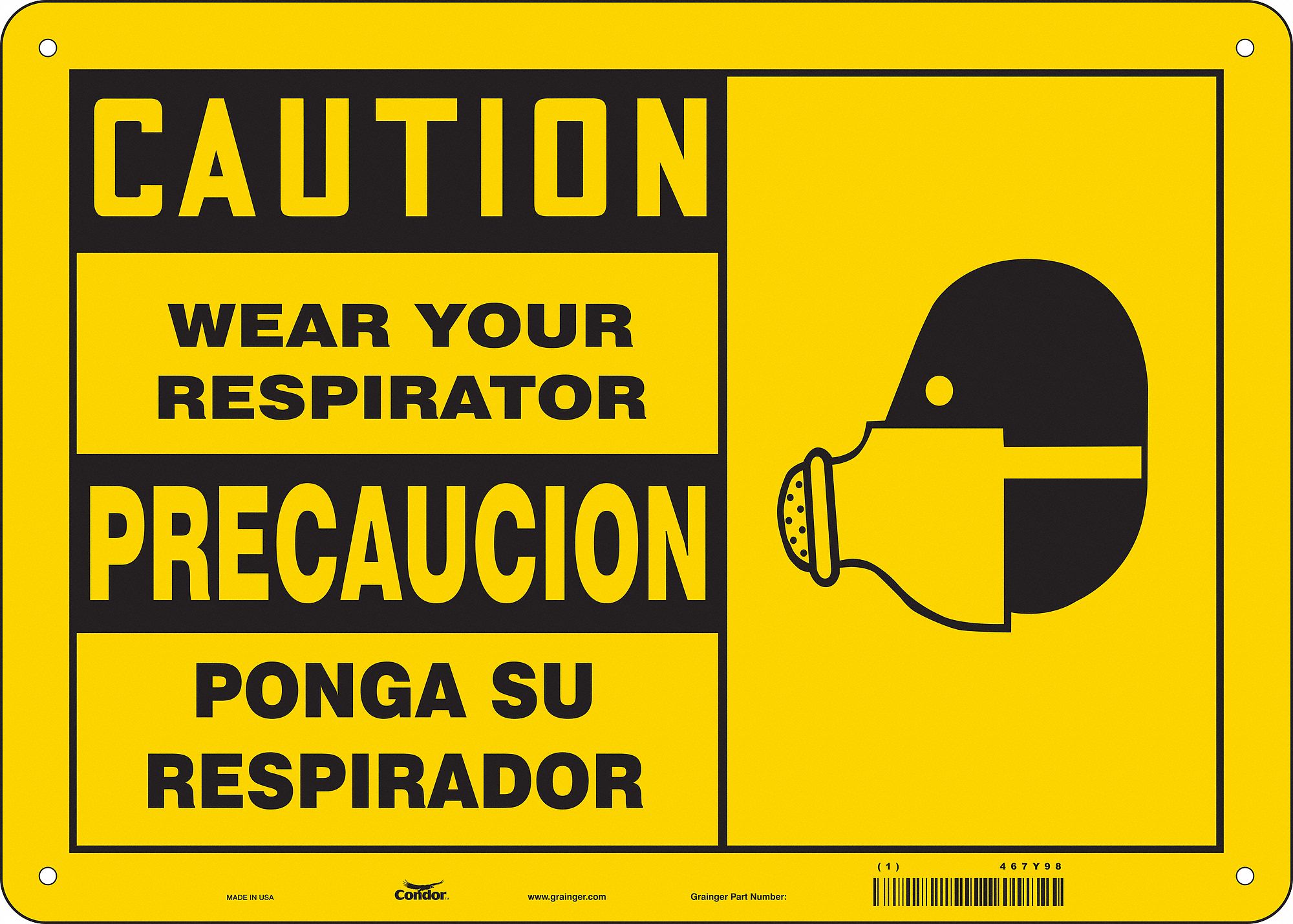Safety Sign: Polyethylene, Mounting Holes Sign Mounting, 10 in x 14 in Nominal Sign Size